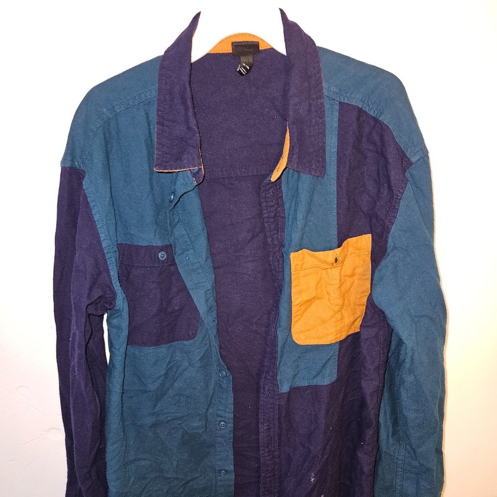 Boys ART CLASS (Target) Blue Green Color Block 90s Button Down Shirt Size XL